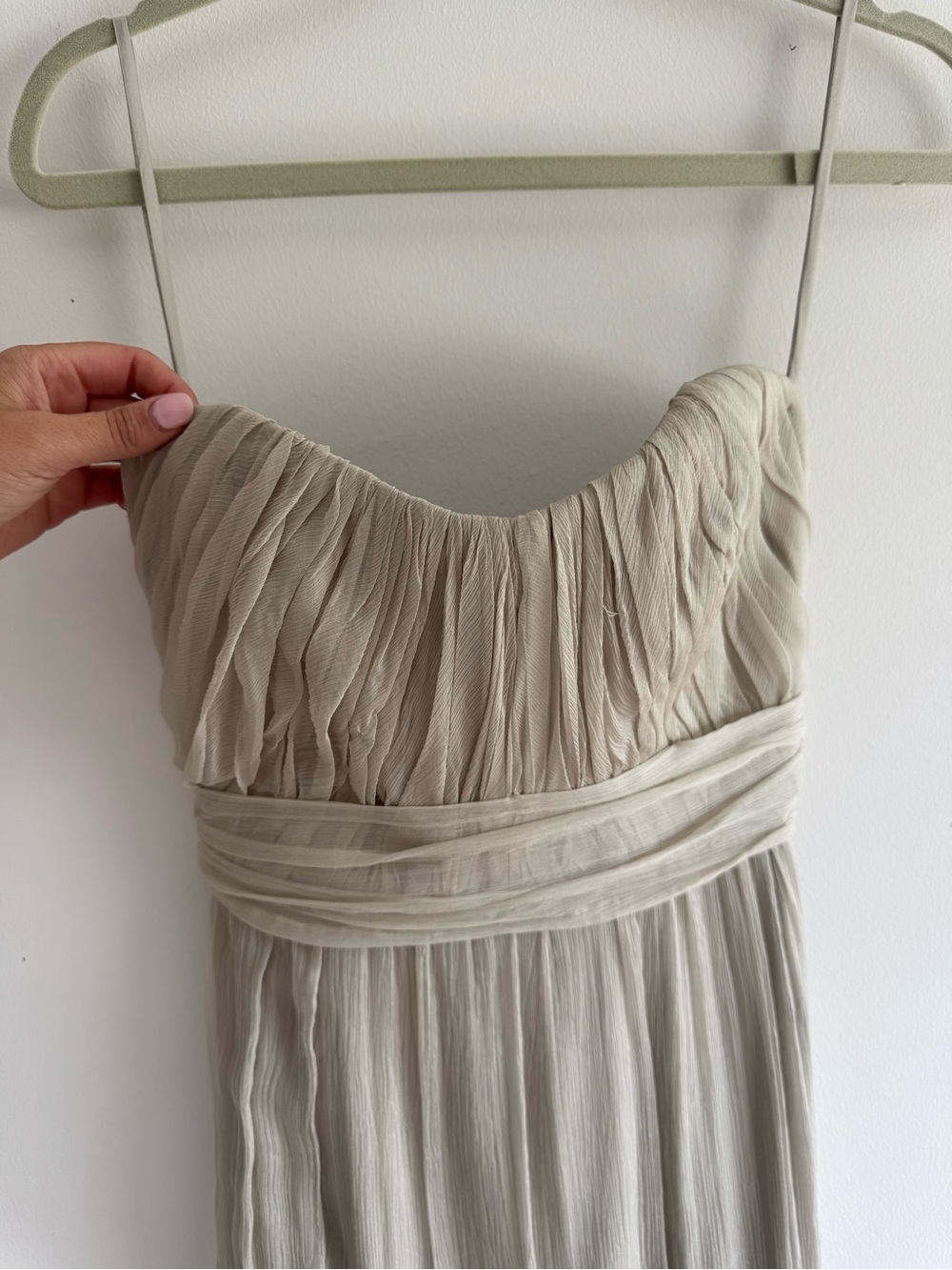 Amsale Strapless Pleated Chiffon Gown in Light Taupe